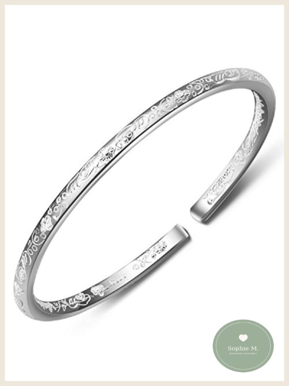 999 Sterling Silver Bangle Cuff Bracelet for Women Charm Bracelet